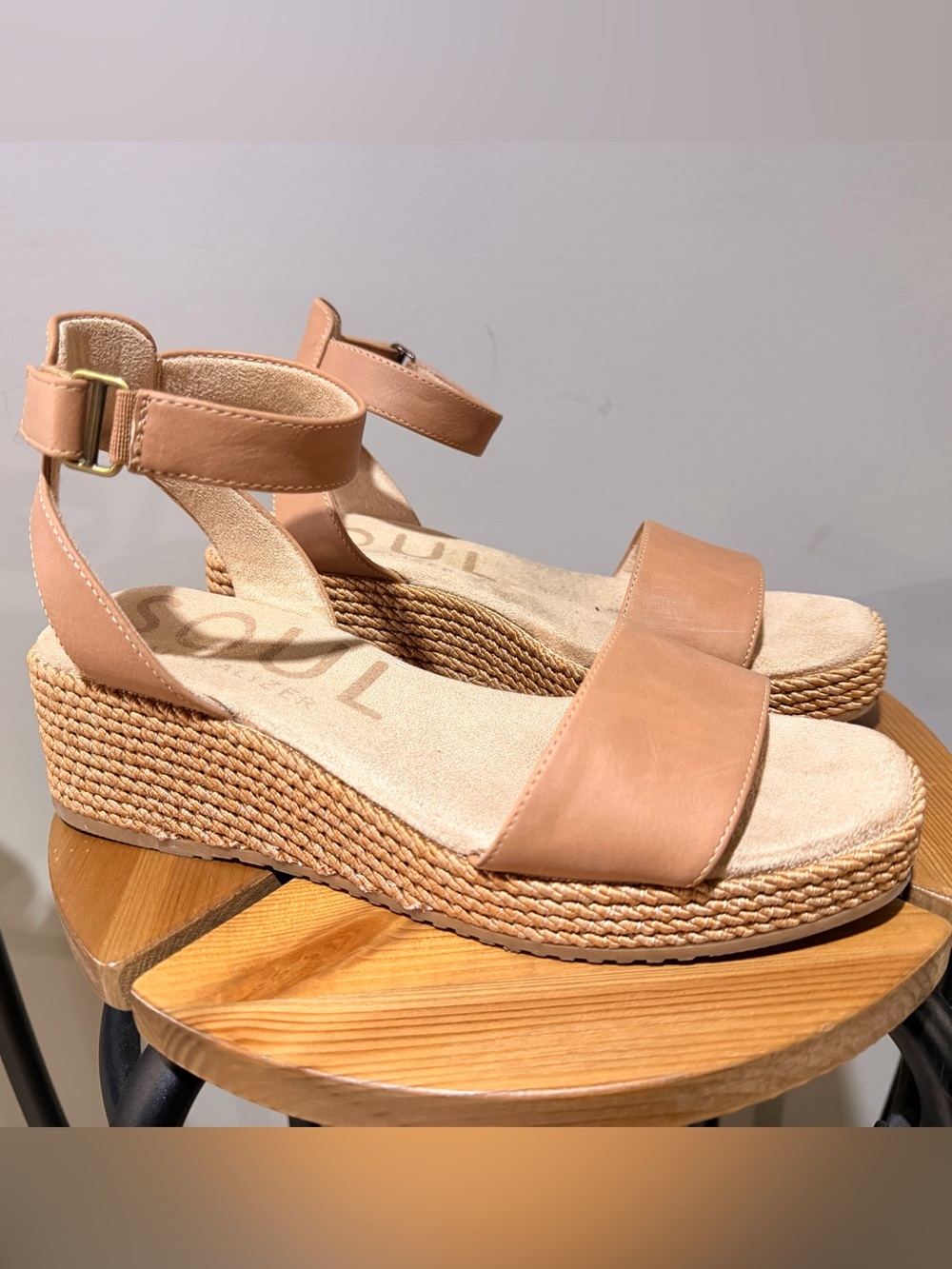 SOUL Naturalizer Neutral Tan Woven Espadrille Platform Sandals